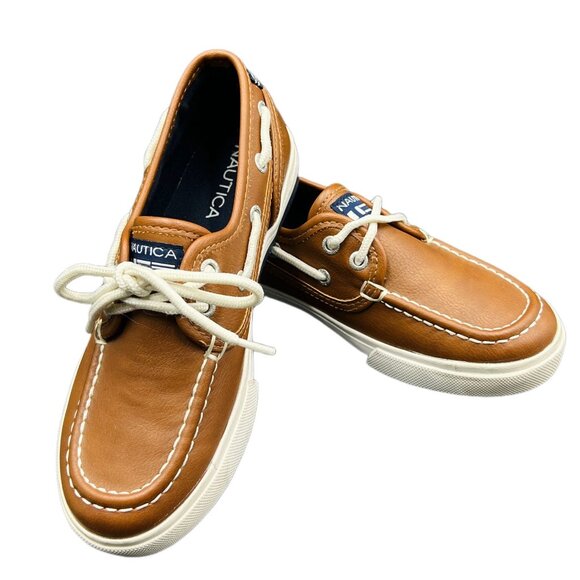 Nautica Boy's Oxford Spinnaker Faux Leather Loafers Slip-On Flat Lace Up Shoes - Picture 1 of 8